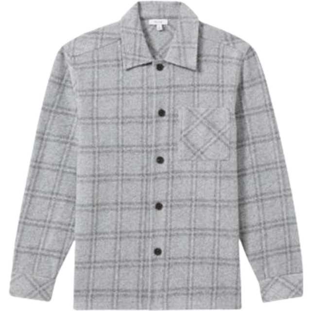 Reiss Mens Soft Grey Olivier Brushed-check Regular-fit Wool-blend Overshirt Xl - SOFT GREY