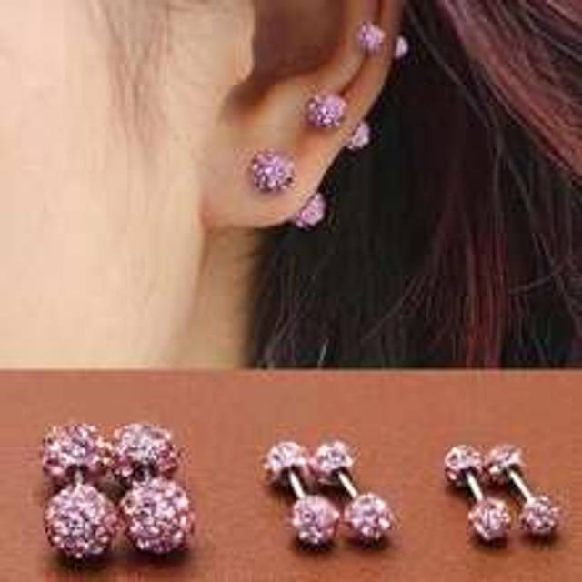 3 par rostfritt stål hel cubic zirconia kulörhängen set för kvinnor, flickor Söt glänsande CZ brosk örhängen Alla hjärtans dag present (En-Storlek)