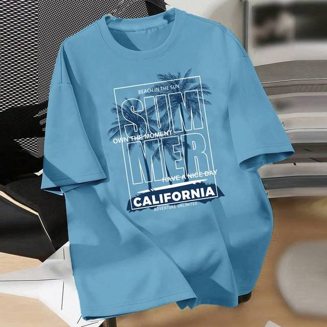 SHEIN Teen Boys&#39; Casual Abstract Landscape Print Short Sleeve Cotton T-Shirt, Suitable For Summer