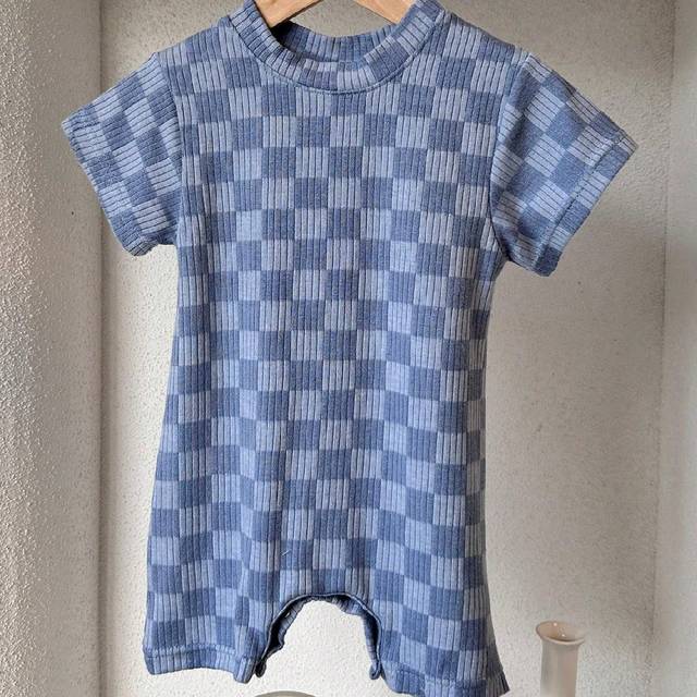 SHEIN Baby Boy Retro Plaid Bodysuit Short Sleeved Jumpsuit Neutral Romper Summer Clothes