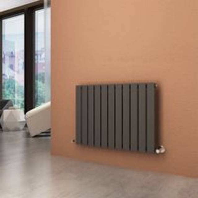 Elegant - Central Heating Radiator 600x836mm Horizontal Anthracite Flat Panel + Chrome Thermostatic Radiator Valves