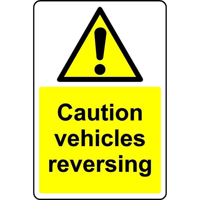 Caution vehicles reversing safety sign - 1mm Plastic sign - 200mm x 150mm