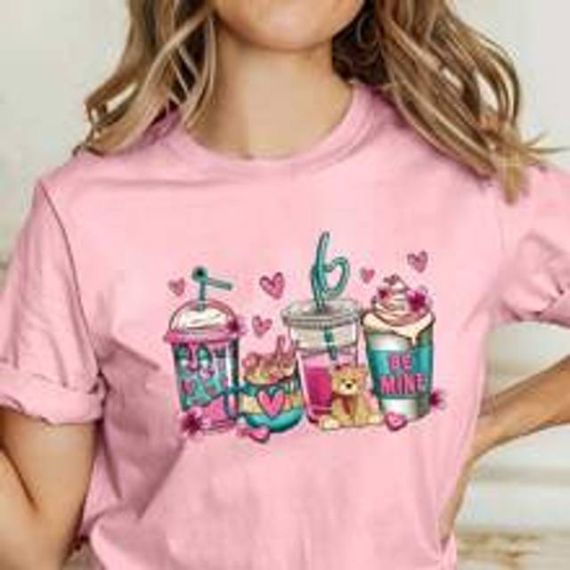 Sommar Casual Tecknad tryckt kortärmad T-shirt Grafiska T-shirts Dam Toppar - Rosa (L,M,S,XL,XXL)