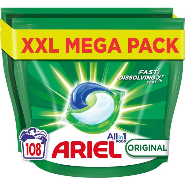Ariel All-in-1 PODS?, Washing Liquid Laundry Detergent Capsules 108 Washes (54x2), Original, Outstanding Stain Removal In 1 Wash, Brrrilliant In Cold