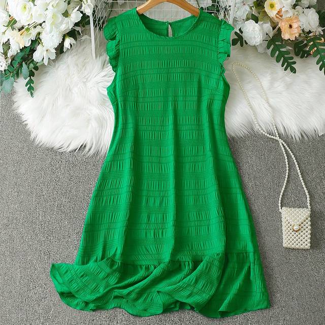SHEIN Women Fashionable And Elegant Solid Color Short Flutter Sleeve Dress