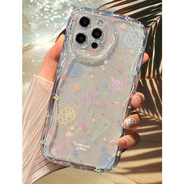 SHEIN Summer Ocean Starfish & Turtle Print Clear Case Compatible With For IPhone 11/12/13/14/15/15pro/15 Plus/15 Promax/7plus/8plus/X/Xs Max/Xr/11pro/12pro/
