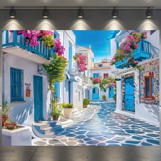 SHEIN 1pc, Wedding Season Backdrop Greek Backdrop Party Narrow Street Backdrop Moroccan Backdrop Greek Wedding Backdrop Music Theater Background Wedding Pho
