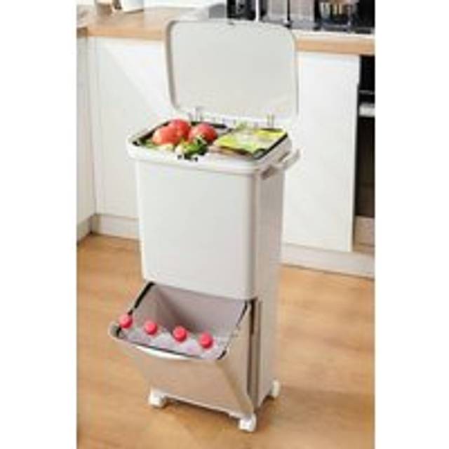 2 Layer 38L Rubbish Dustbin Pedal Recycling Bin with Detachable Basket , Roller - White - One Size