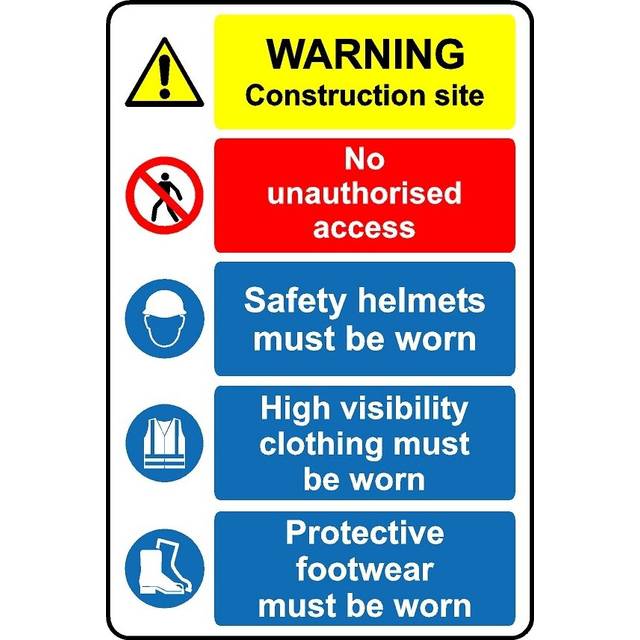 Warning construction site no unauthorised access safety sign - 3mm Aluminium sign - 600mm x 400mm