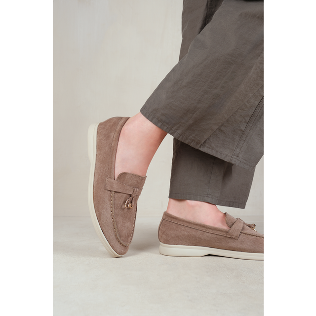 Suede Pegasus Wide-Fit Slip On Loafers - Khaki - Size 5 - Where's That From