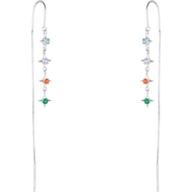Womens Multicolour Star Drop Sterling Silver Chain Threader Earrings - Pair - Grey - One Size