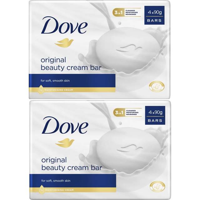 Dove Original Beauty Cream Bar 3-i-1 rengör, återfuktar och ger näring sulfatfri badtvål för mjuk och slät hud, lämplig för daglig användning, 8 x 90 g