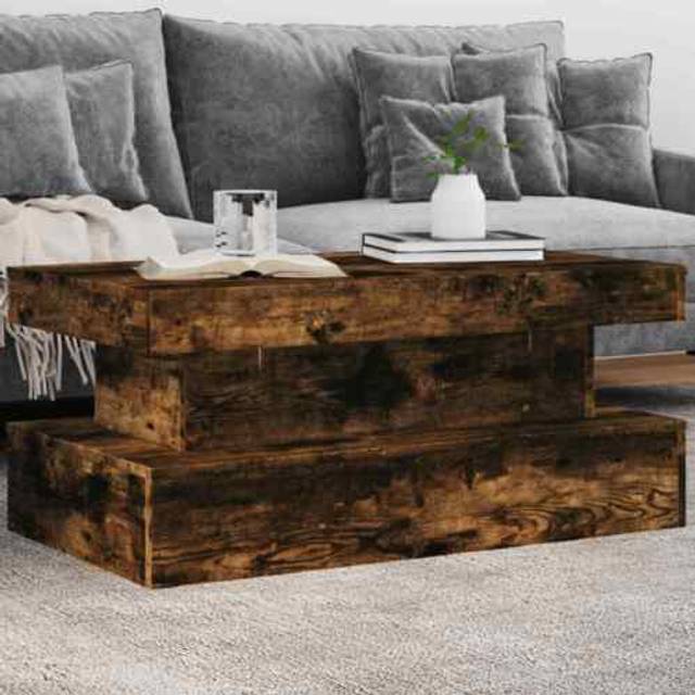 vidaXL Coffee Table with LED Lights Smoked Oak 90x50x40 cm - Brown