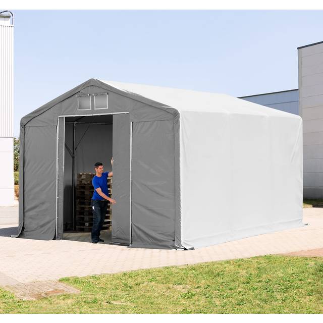 6 x 6 m tälthall - 3,0 m sidohöjd med skjutport, PVC grå, utan hållfasthet säkerhetspaket - (79895)