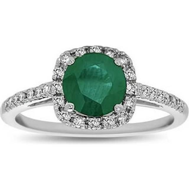1.20 CTW Emerald & Diamond Engagement Ring, 14K White Gold - Size 6