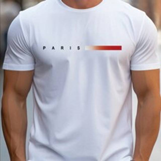 Grafisk Casual T-shirt med rund hals för män, sommar - Vitt (L,M,S,XL,XS,XXL)