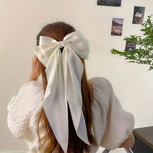 SHEIN Elegant Style Fashion Large Red Bow Knot Fabric Hair Clip Girls Long Ribbon Butterfly Hair Clip