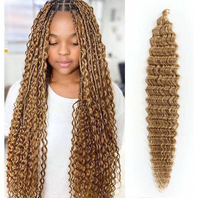 SHEIN Ocean Wave Crochet Hair 30 Inch Deep Wave Curly Braiding Hair Extensions Synthetic Curly Crochet Hair For Women(30inch,Gold)