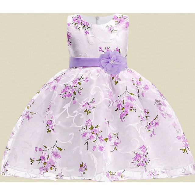 SHEIN Young Girls&#39; Sleeveless Round Neck Mesh Dress With Flower Pattern, Elegant And  Formal Dress
