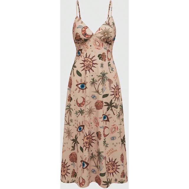 ROMWE Plus Size Sun, Moon And Stars Print Cami Dress, Summer Vacation