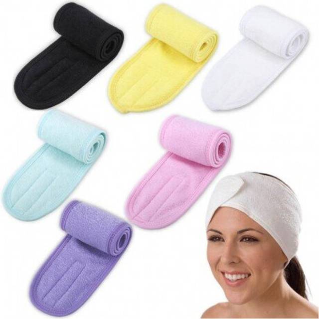 (Pink) Eyelashes Extension Spa Facial Headband Wrap Head Terry Cloth Headband Make Up Stretch Towel with Magic Tape Makeup Accessories