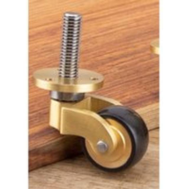 Alwaysh - 2PCS Solid Brass Universal Gold Furniture Casters, Old Style Rubber Swivel Wheels, with Threaded Stem, Suitable for Piano Legs, Sofas,