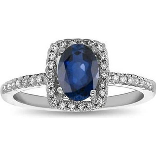0.95 CTTW Sapphire & Diamond Engagement Ring, 14K White Gold - Size 8