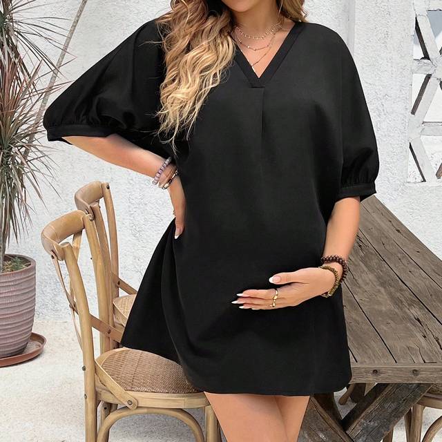 SHEIN Maternity Black Casual V-Neck Summer Dress