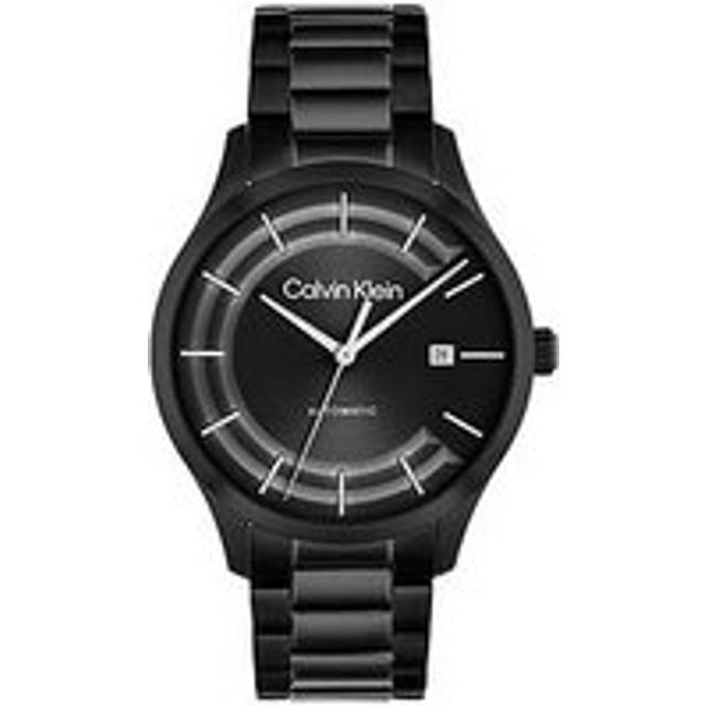 Calvin Klein Mens Calvin Klein black IP automatic watch, Black, Men