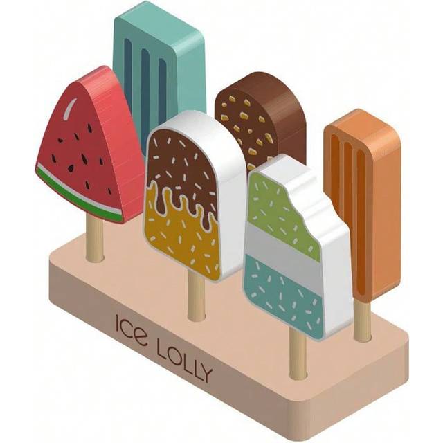 SHEIN Wooden Ice Pop Shop Pretend Play Set For Kids, 7 Pieces Realistic Ice Lolly Play Food Toys Set, Montessori Role Play Toys For Toddlers Age 2-4 Wooden