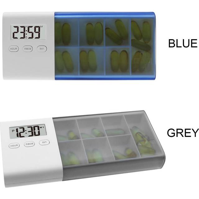 Dammtät Separerad Pill Organizer Pill Box Fodral Elektronisk timer Väckarklocka Påminnelse Medicin grå