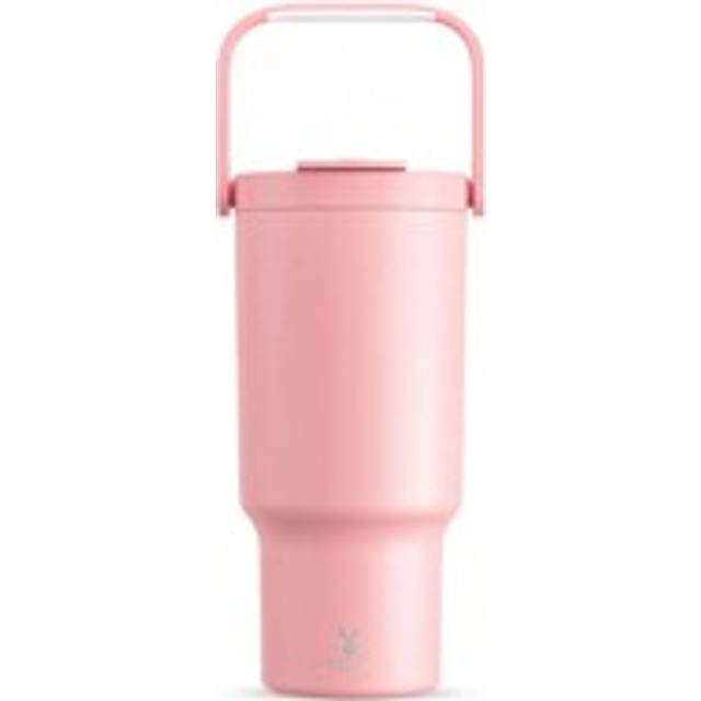 32oz handtagsmugg, vakuumisolerad vattenflaska, isolerad kopp, tumlare med handtag, läcksäkert lock och sugrör, isolerad kaffemugg rostfri resemugg, v - Rosa (900ml)