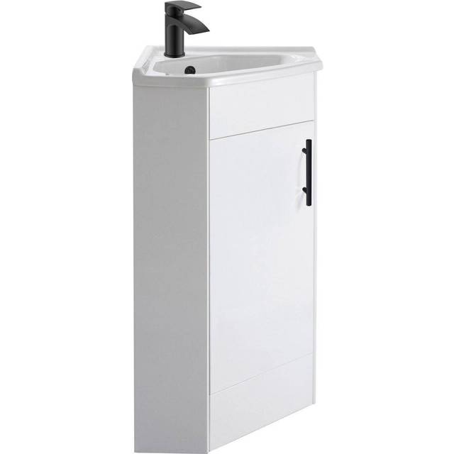 nuie 1 Door Corner Cabinet & Basin - Gloss White, White