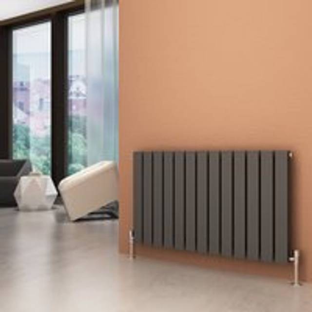 Elegant - 600x988mm Horizontal Designer Double Flat Panel Column Radiator Anthracite Central Heating with Thermostatic Radiator Valves