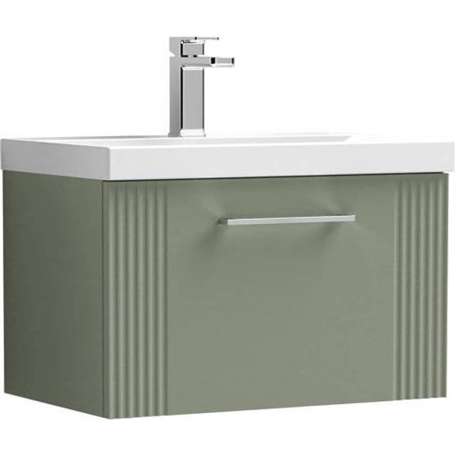 Deco Wall Hung 1-Drawer Vanity Unit with Basin-3 600mm Wide - Satin Green - Nuie