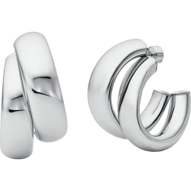 MK Large Precious Metal-Plated Brass Double Hoop Earrings - Silver - Michael Kors - ONE SIZE