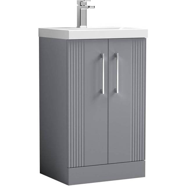 Nuie Deco Satin Grey 500mm Floor Stading 2-Door Vanity Unit &amp; Basi