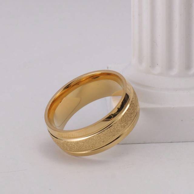 SHEIN 1pc 8mm Matte Stainless Steel Ring, Simple Style 18K Gold Color Wide Band Ring, Unisex