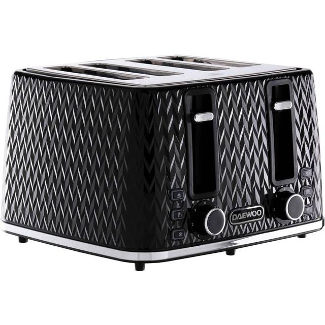 Daewoo Argyle Black 4 Slice Patterned Toaster