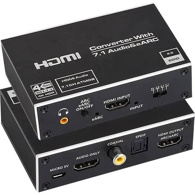 NÖRDIC HDMI Extractor 4K60Hz HDMI till HDMI+Optisk Toslink+Coaxial+3.5mm Audio+7.1CH HDMI Stöd för eARC/ARC HDR Dolby ATMOS