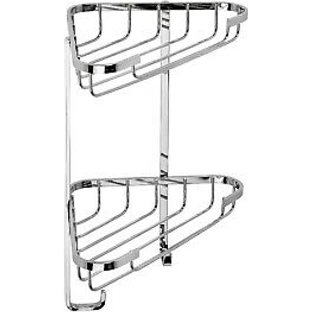 Stainless Steel Small 2 Tier Corner Basket Shower Caddy with Hooks - Croydex