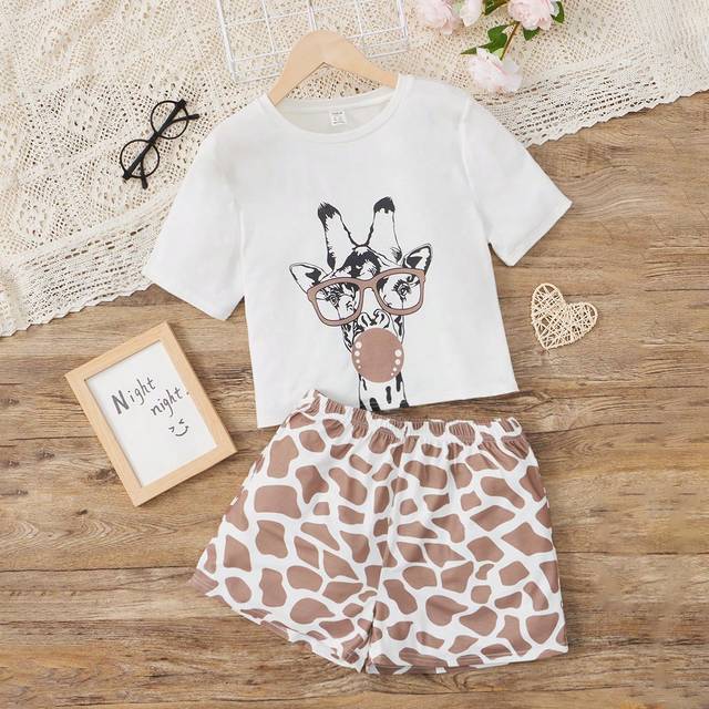 SHEIN Teen Girl Giraffe Print PJ Set