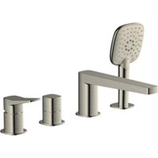 RAK Ceramics Petit Square Deck Mounted 4 Tap Hole Bath Shower Mixer Tap | Brushed Nickel | Metal | 241mm x 272mm