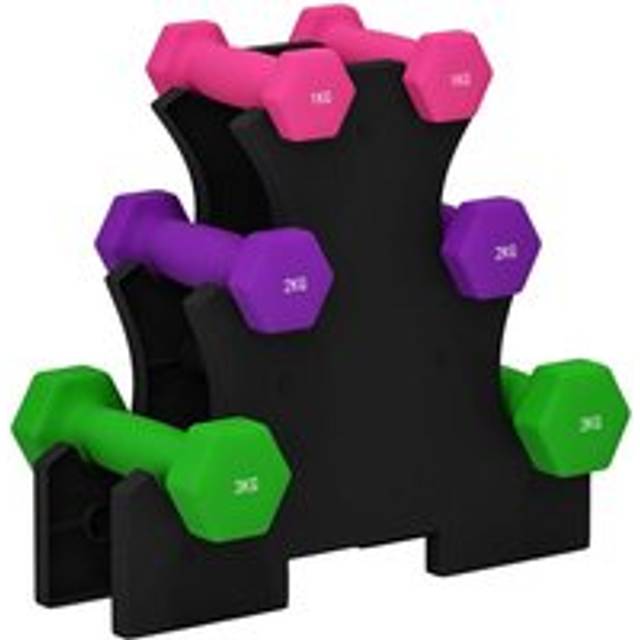 SPORTNOW Hex Dumbbells Set with Dumbbells Rack - 2 x 1kg - 2 x 2kg - 2 x 3kg | TJ Hughes Multi