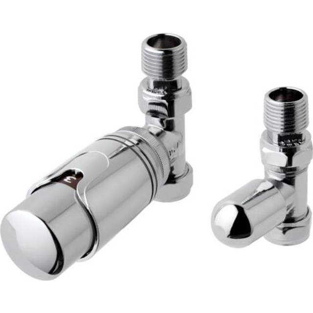 Solaro 15mm Thermostatic Straight Radiator Valve & Lockshield - Chrome