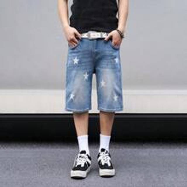Herr Sommar Casual Denim Shorts Med Stjärntryck Och Fickor - Blå (L,M,S,XL,XXL)