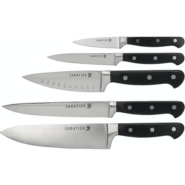 Creative Tops Sabatier Edgekeeper Self-Sharpening 5 Piece Knife Set with Acacia Wood Knife Block, Includes Chef, Carving, Utility & Paring Knives, 16c