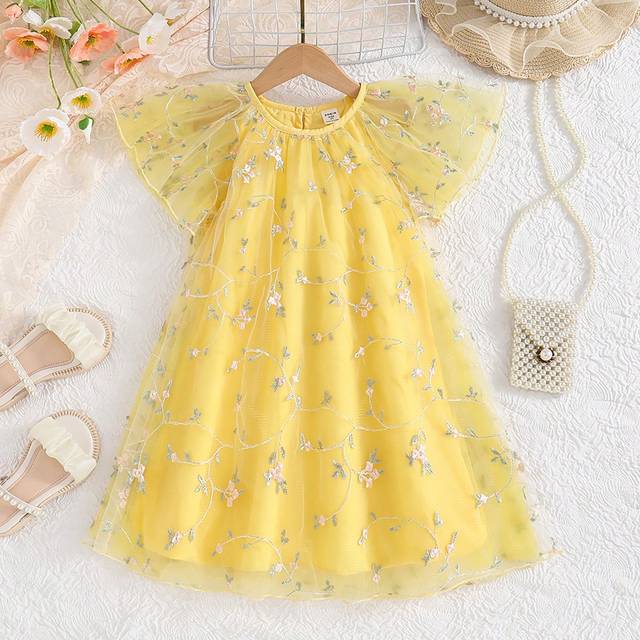SHEIN Young Girls Mother&#39;s Day Flower Girl Summer  Flower Dress Embroidery Princess Dress Doll A-Line Birthday Gift Party Holiday Summer Dress Mexican Child