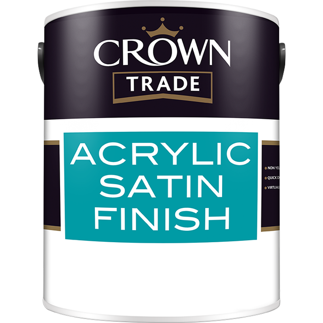 Crown trade acrylic satin paint, white 1 litre, interior-exterior