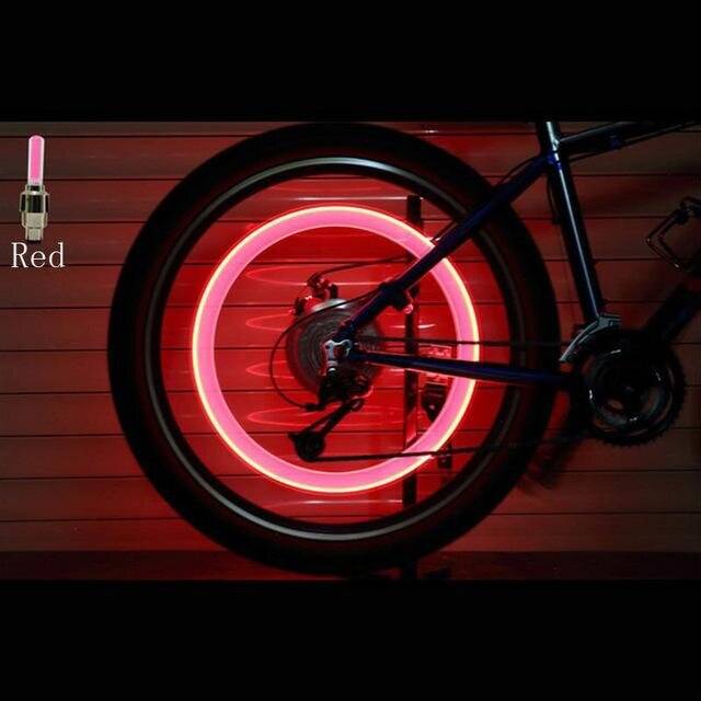(a-Red) 2PCS Bicycle LED Light Tire Valve Cap Bicycle Flash Light Mountain Road Bike Cycling Tyre Wheel Lights LED Neon Lamp Cover Wheel